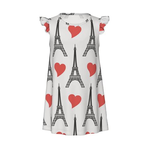 heart Eiffel Tower Girls Nightgown, Flutter Short Sleeves Night Dress ...