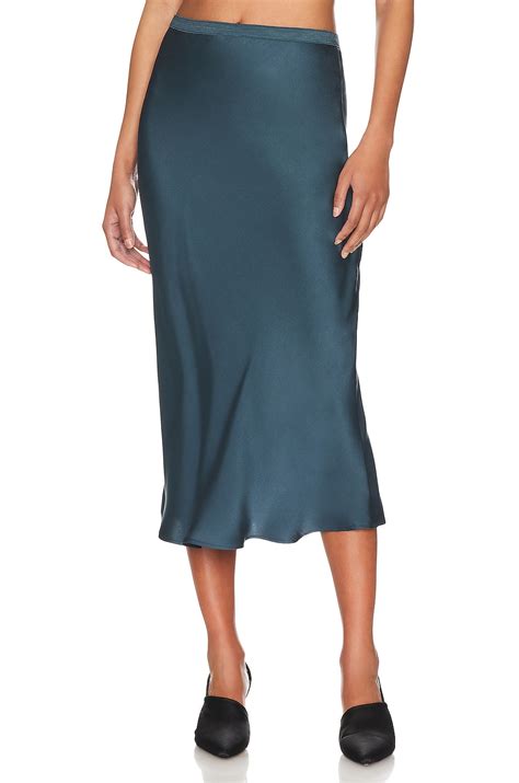 ANINE BING Bar Silk Skirt in Steel Blue | REVOLVE