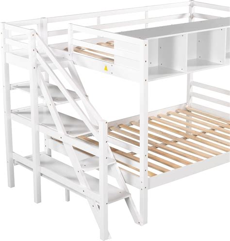 Buy NOURCOO Twin Over Full Bunk Bed with Staircase, Built-in 4 Storage ...