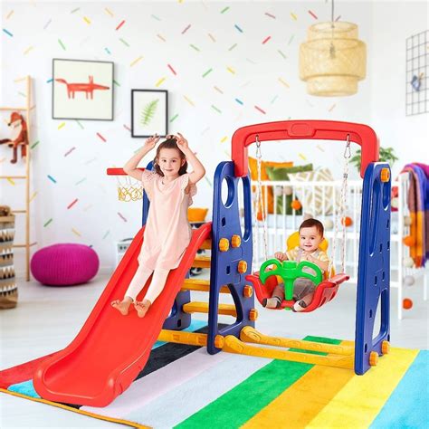 GLACER 4 in 1 Slide and Swing Set with Basketball India | Ubuy