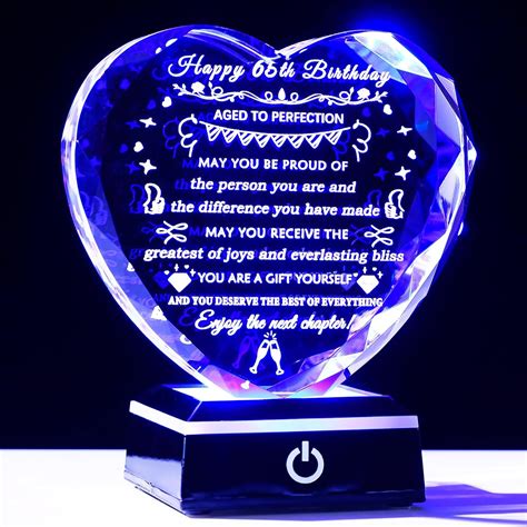 YWHL 65th Birthday Gifts for Women Men with Colorful Base Crystal 65 ...