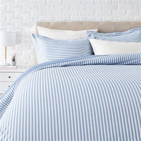 Amazon Basics Dusty Blue Pinstripe Duvet Cover Set - King Size