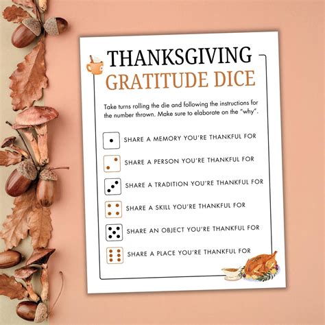 Thanksgiving Gratitude Dice Game - Thanksgiving Party Game ...