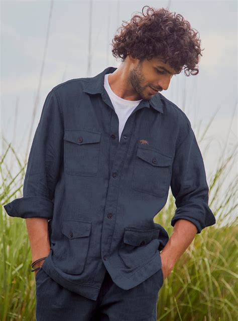 Buy Ocean Linen Overshirt | Casual Navy Solid Shirts for Men Online ...