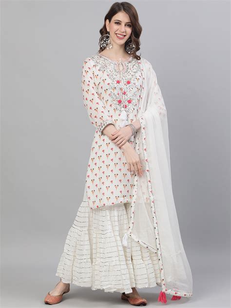 Buy Ishin Women's Silk White Gota Patti Embroidered A-Line Kurta ...