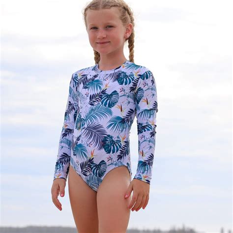 Girls Long Sleeve Bathers | One Piece Swimsuit | Long Sleeve Swimwear ...
