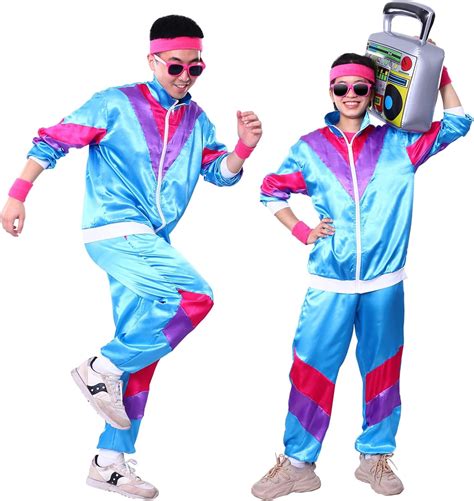 Caitzr 80s Tracksuit Costumes for Men, 90s Hip Hop Shell Suit Costume ...