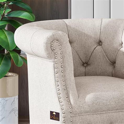 Buy Wide Tufted Chesterfield Arm Chair with Ottoman Footrest (Walnut ...