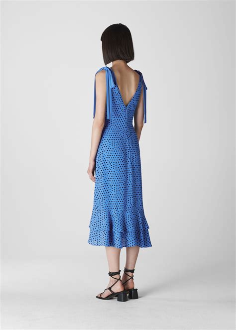 Blue/Multi Luna Spot Tie Shoulder Dress | WHISTLES | Whistles UK