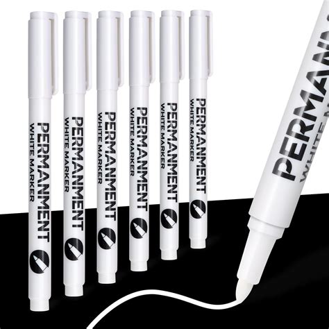 White Permanent Markers Bullet Tip Marker Paint Pen, 6 Pack Acrylic ...
