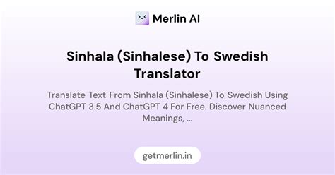 Sinhala (Sinhalese) to Swedish Translator