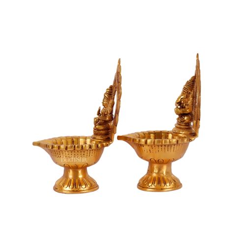Buy Pure Brass Handmade Ganesha and Lakshmi Oil Lamps Pair 8.5 ...