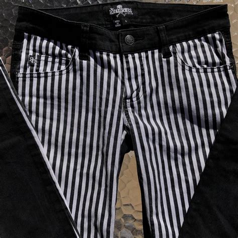 Royal Bones b&w striped jeans Back of jeans are... - Depop