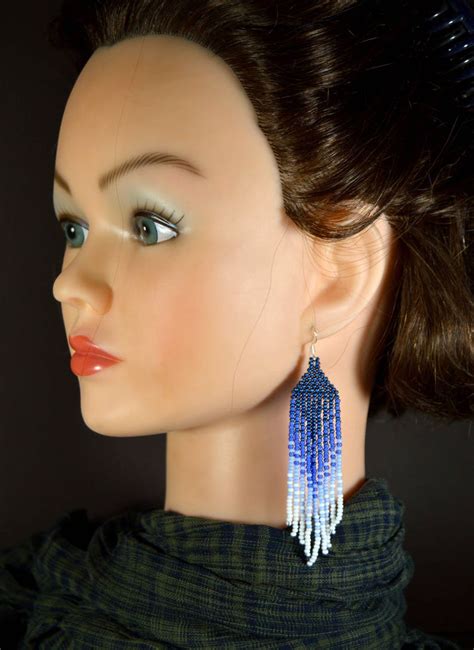 Gradient Fringe Beaded Earrings Long Beaded Earrings - Etsy India