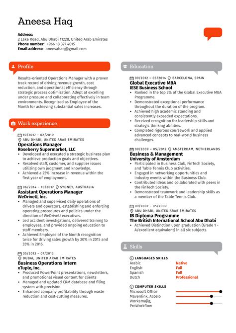 Operations Manager Resume 的图像结果