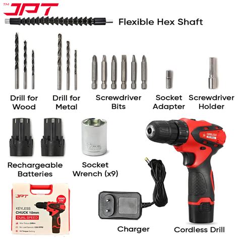 Buy JPT 12v Drill Machine with 24 Drill Accessories Online