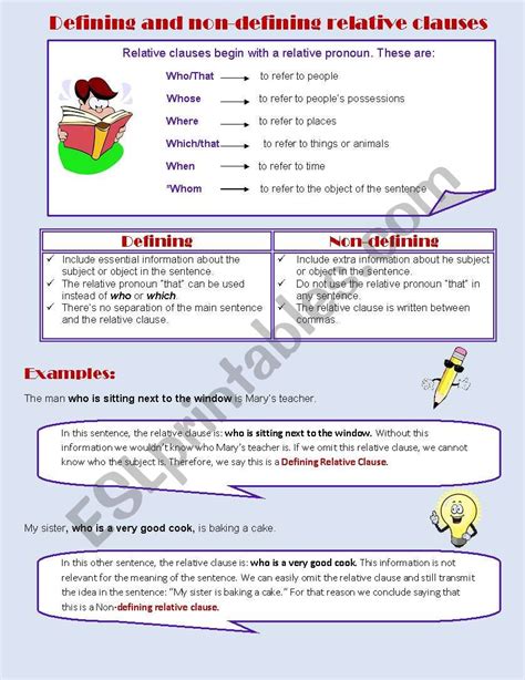 Defining and Non Defining Relative Clauses Worksheet 的图像结果