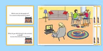 At Home Scene and Question Cards Romanian Translation