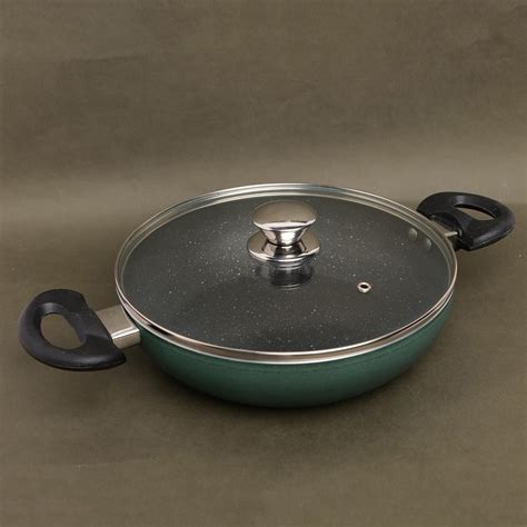 Bombay Kookware - Non Stick Kadhai with Glass Lid, Bakelite Handle | 24 ...