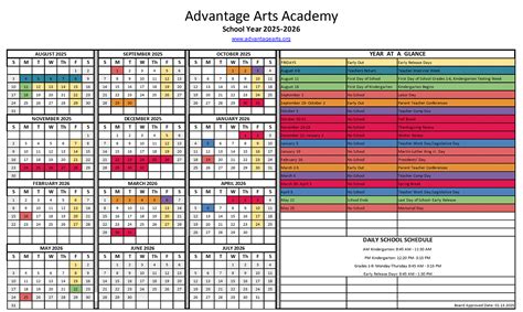 Advantage Arts Academy | Daily Schedule & Calendar
