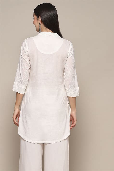 Buy White Cotton Embroidered Straight Short Kurta Online at Biba India