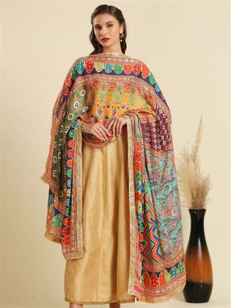 Multicolour Digitally Printed Pakistani Mirror Work Dupatta – Dupatta ...