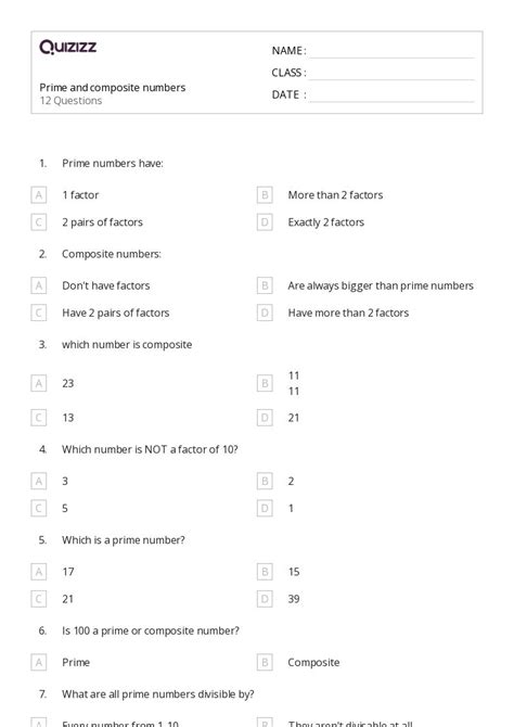 50+ Prime and Composite Numbers worksheets for 5th Class on Quizizz ...