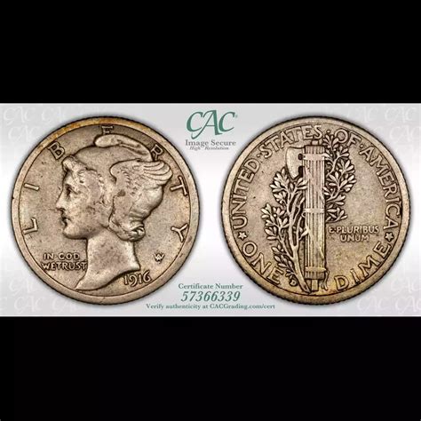 1916-D Dimes Winged Liberty Head or Mercury CACG XF 40 - Harbor Coin ...