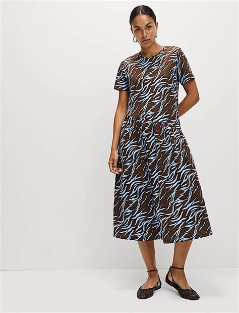 Buy Pure Cotton Animal Print Midi T-Shirt Dress at Marks & Spencer