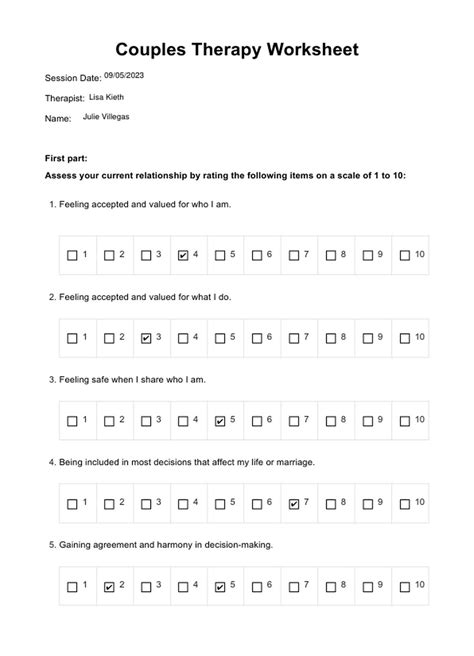 Couples Therapy Worksheet & Example | Free PDF Download