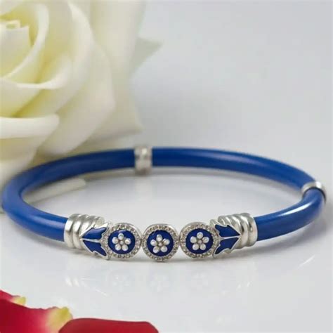 925 Sterling Silver Blue Enamel Floral Noya Bangle for Women | The ...