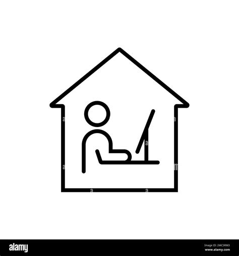 Work remote office desk icon. Work from home computer person workspace laptop vector space home ...