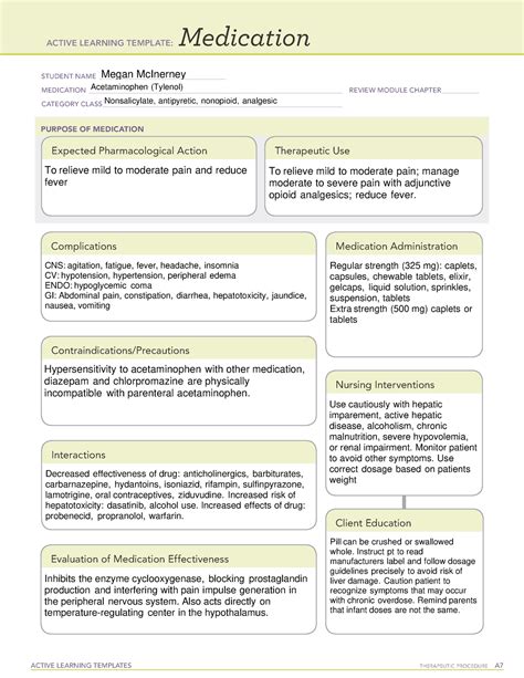 Acetaminophen medication - ACTIVE LEARNING TEMPLATES THERAPEUTIC ...