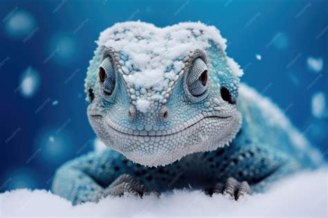 Premium AI Image | Arctic lizard in the snow closeup