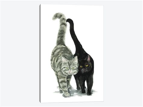 Black Cat And Tabby Cat Canv - Canvas Art | Alexey Dmitrievich Shmyrov