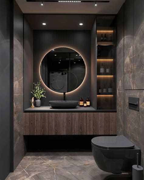 Studio Nacrt on Instagram: "Bathroom design in dark tones of ceramics ...