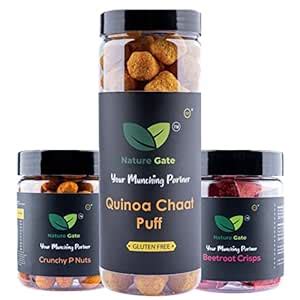 Nature Gate Beetroot crisps + Quinoa Chaat Puff + Crunchy P Nuts ...