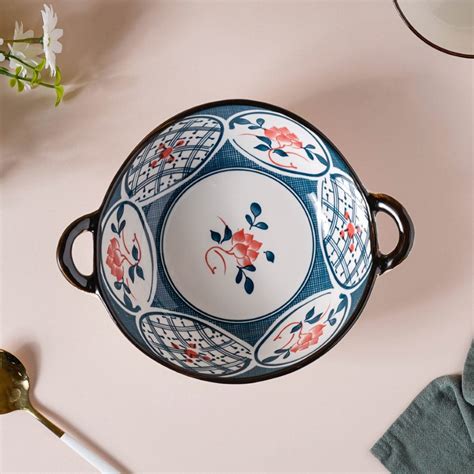 Anhui Ceramic Serving Bowl With Handles 9 Inch 500 ml