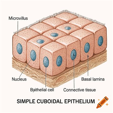 Diagram illustrating simple cuboidal epithelium with labeled parts ...