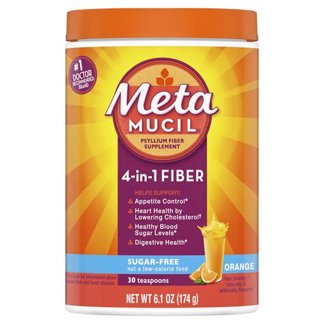 Metamucil Psyllium Sugar-Free Fiber Supplement Powder, Orange, 30 Tsp – BrickSeek