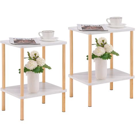 Apicizon 2 Tier End Table Set of 2, Boho Side Table with Storage Shelf ...