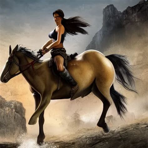 lara croft riding arabic horse, high resolution, very | Stable Diffusion