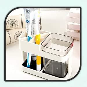 Zollyss 2 Cups Toothbrush Toothpaste Stand Holder Storage Organizer ...