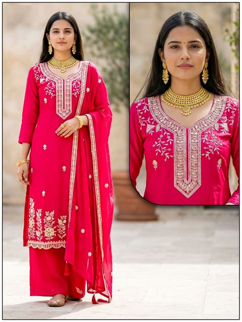 Naisha K 693 Roman Glass With Work Kurti Plazzo And Dupatta Collection