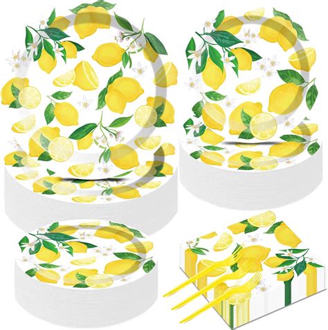 Amazon.com: 50 Guests Lemon Party Decorations Plates and Napkins Yellow ...