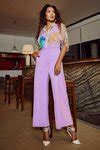 Buy Purple Net, Italian Crepe Flap Collar Embellished Kimono Jumpsuit ...