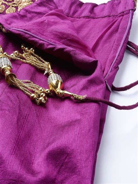 Buy Purple & Peach-Coloured Embroidered Semi-Stitched Myntra Lehenga ...