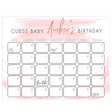 Guess The Baby Birthday - Pink Swash Printable Baby Shower Games ...