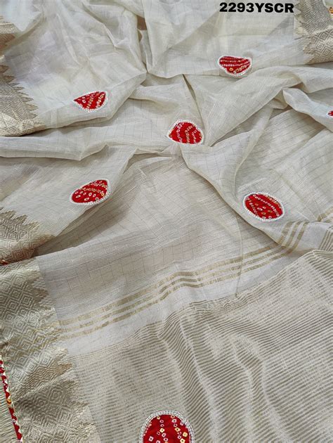 KcPc Latest Maheshwari Tissue Fabric Cutdana White Beads Work Saree PD ...