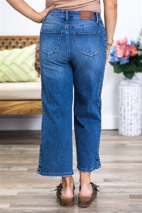 Judy Blue Braid Detail Crop Wide Leg Jeans · Filly Flair